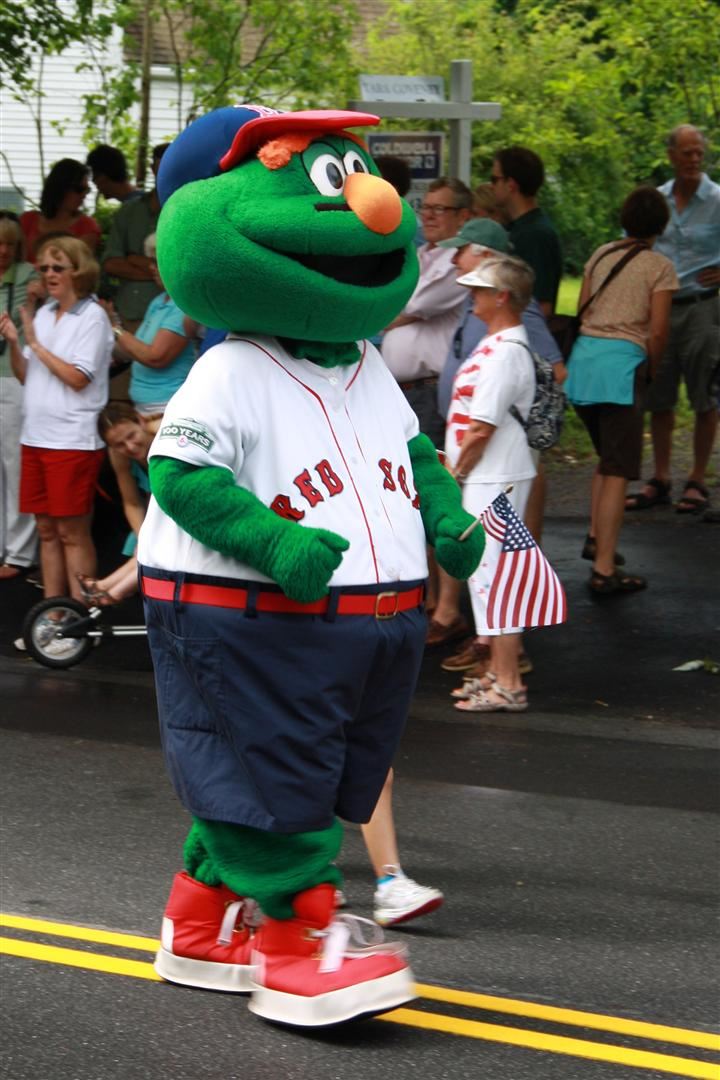 Wally, the Red Sox Mascot marches in the parade